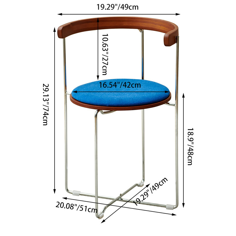 Contemporary Nordic Cylindrical Cotton-Linen Solid Wood Multi-Layer Board Steel Folding Dining Chair Backrest Armless For Dining Room & Kitchen