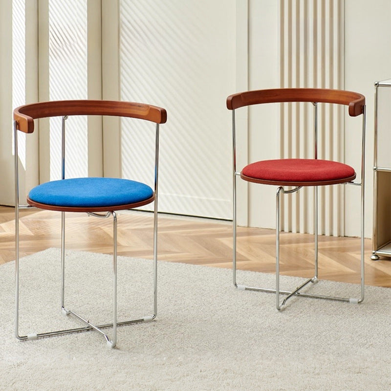 Contemporary Nordic Cylindrical Cotton-Linen Solid Wood Multi-Layer Board Steel Folding Dining Chair Backrest Armless For Dining Room & Kitchen