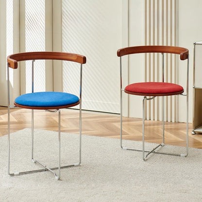 Contemporary Nordic Cylindrical Cotton-Linen Solid Wood Multi-Layer Board Steel Folding Dining Chair Backrest Armless For Dining Room & Kitchen