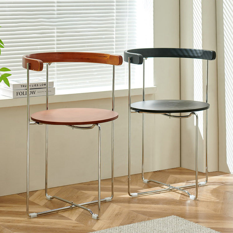 Contemporary Nordic Cylindrical Cotton-Linen Solid Wood Multi-Layer Board Steel Folding Dining Chair Backrest Armless For Dining Room & Kitchen