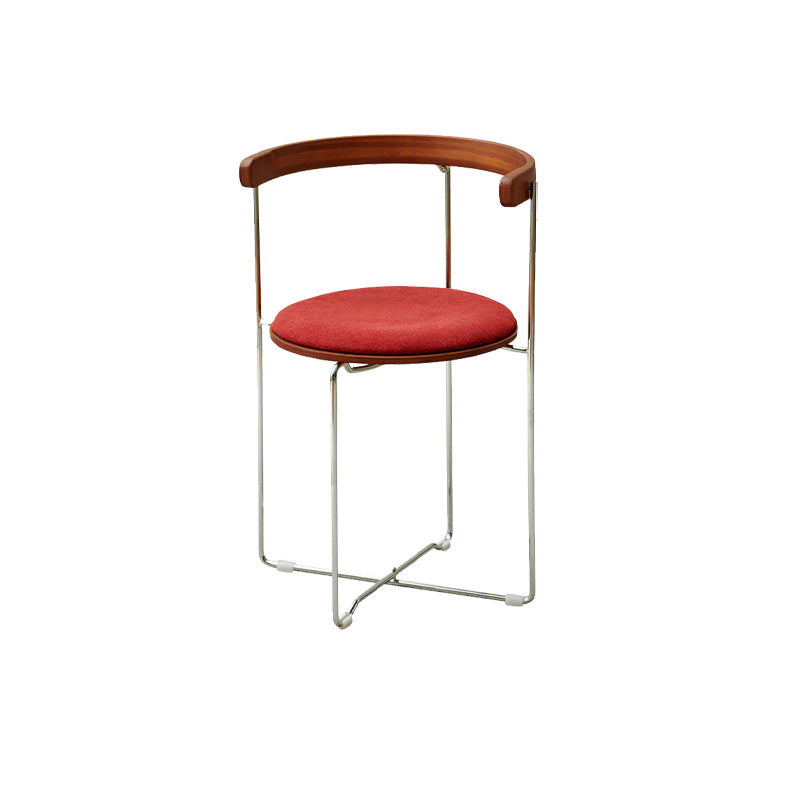 Contemporary Nordic Cylindrical Cotton-Linen Solid Wood Multi-Layer Board Steel Folding Dining Chair Backrest Armless For Dining Room & Kitchen
