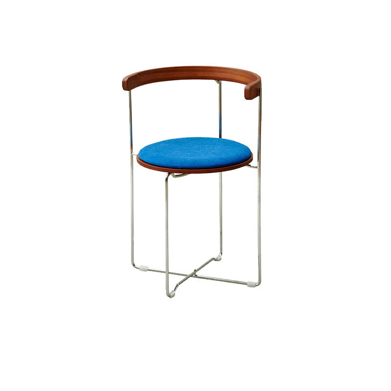 Contemporary Nordic Cylindrical Cotton-Linen Solid Wood Multi-Layer Board Steel Folding Dining Chair Backrest Armless For Dining Room & Kitchen