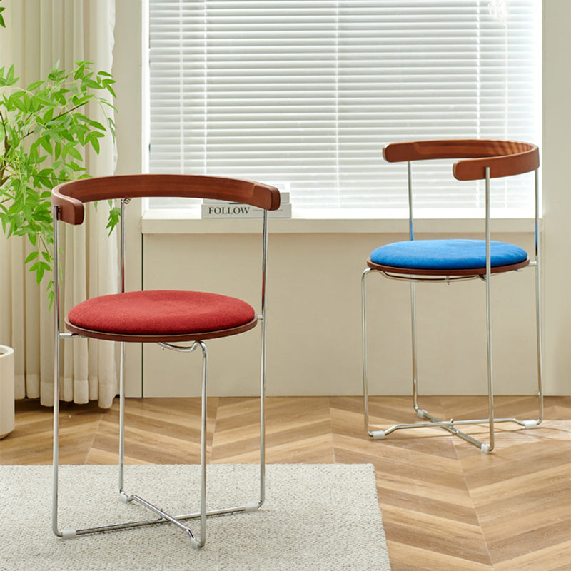 Contemporary Nordic Cylindrical Cotton-Linen Solid Wood Multi-Layer Board Steel Folding Dining Chair Backrest Armless For Dining Room & Kitchen