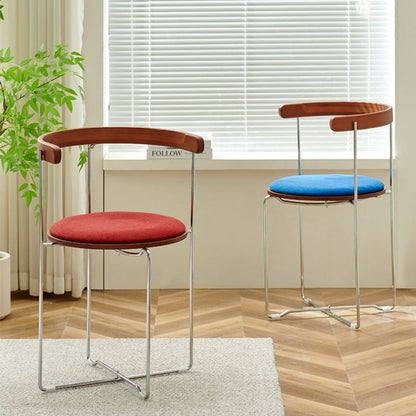 Contemporary Nordic Cylindrical Cotton-Linen Solid Wood Multi-Layer Board Steel Folding Dining Chair Backrest Armless For Dining Room & Kitchen