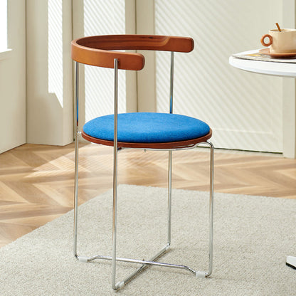 Contemporary Nordic Cylindrical Cotton-Linen Solid Wood Multi-Layer Board Steel Folding Dining Chair Backrest Armless For Dining Room & Kitchen