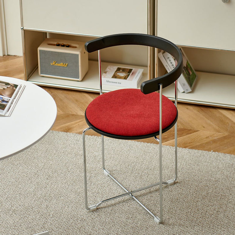 Contemporary Nordic Cylindrical Cotton-Linen Solid Wood Multi-Layer Board Steel Folding Dining Chair Backrest Armless For Dining Room & Kitchen