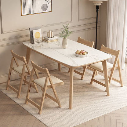 Modern Minimalist Triangular Rectangular Rubberwood Cat's Paw Leather Folding Dining Chair Backrest Armless For Dining Room & Kitchen