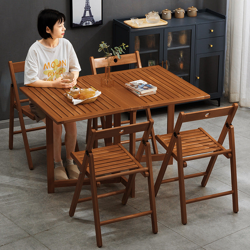 Traditional Chinese Rectangular Triangular Bamboo Folding Dining Chair Backrest Armless For Dining Room & Kitchen