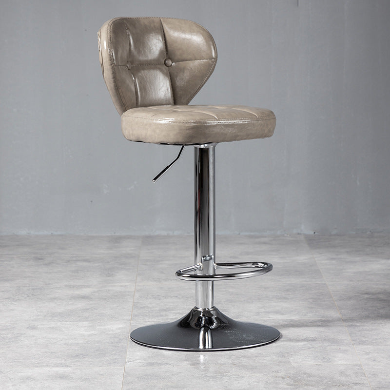 Contemporary Luxury Curved Cylindrical Adjustable Height Faux Oil Wax Leather Metal Bar Stool Backrest Armless For Dining Room & Kitchen
