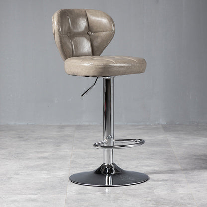 Contemporary Luxury Curved Cylindrical Adjustable Height Faux Oil Wax Leather Metal Bar Stool Backrest Armless For Dining Room & Kitchen