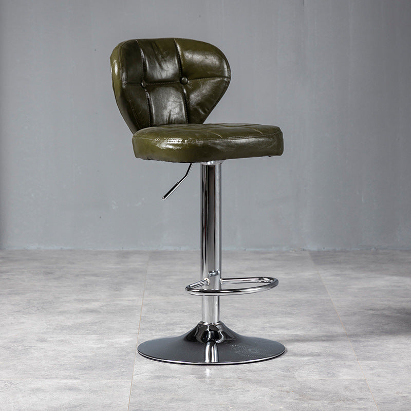 Contemporary Luxury Curved Cylindrical Adjustable Height Faux Oil Wax Leather Metal Bar Stool Backrest Armless For Dining Room & Kitchen