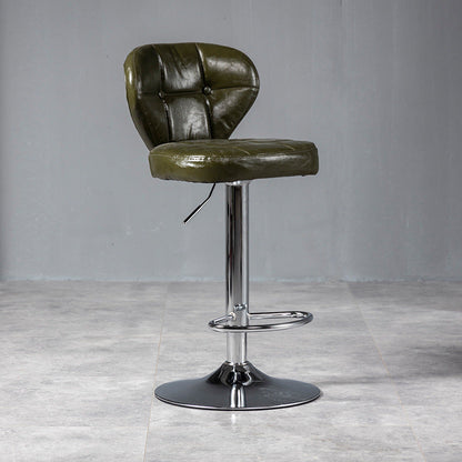 Contemporary Luxury Curved Cylindrical Adjustable Height Faux Oil Wax Leather Metal Bar Stool Backrest Armless For Dining Room & Kitchen