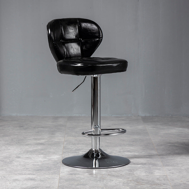 Contemporary Luxury Curved Cylindrical Adjustable Height Faux Oil Wax Leather Metal Bar Stool Backrest Armless For Dining Room & Kitchen