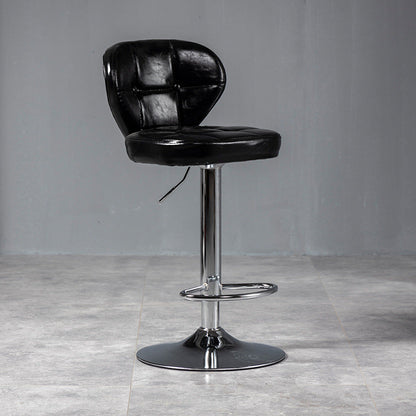 Contemporary Luxury Curved Cylindrical Adjustable Height Faux Oil Wax Leather Metal Bar Stool Backrest Armless For Dining Room & Kitchen