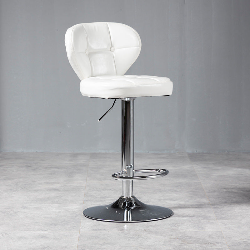 Contemporary Luxury Curved Cylindrical Adjustable Height Faux Oil Wax Leather Metal Bar Stool Backrest Armless For Dining Room & Kitchen