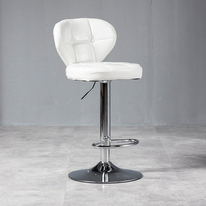 Contemporary Luxury Curved Cylindrical Adjustable Height Faux Oil Wax Leather Metal Bar Stool Backrest Armless For Dining Room & Kitchen