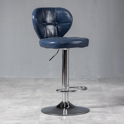 Contemporary Luxury Curved Cylindrical Adjustable Height Faux Oil Wax Leather Metal Bar Stool Backrest Armless For Dining Room & Kitchen