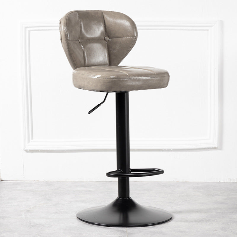 Contemporary Luxury Curved Cylindrical Adjustable Height Faux Oil Wax Leather Metal Bar Stool Backrest Armless For Dining Room & Kitchen