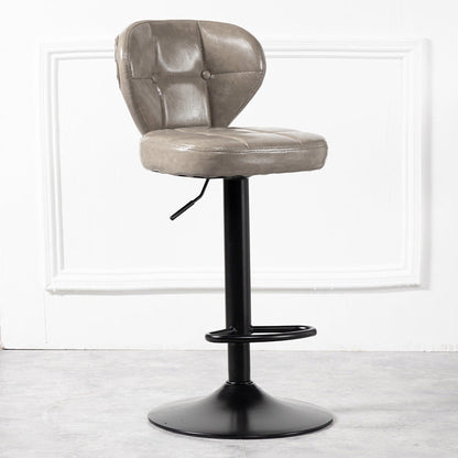 Contemporary Luxury Curved Cylindrical Adjustable Height Faux Oil Wax Leather Metal Bar Stool Backrest Armless For Dining Room & Kitchen