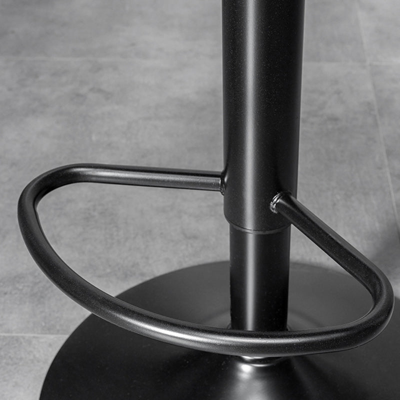 Contemporary Luxury Curved Cylindrical Adjustable Height Faux Oil Wax Leather Metal Bar Stool Backrest Armless For Dining Room & Kitchen