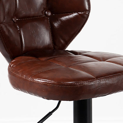 Contemporary Luxury Curved Cylindrical Adjustable Height Faux Oil Wax Leather Metal Bar Stool Backrest Armless For Dining Room & Kitchen
