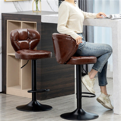 Contemporary Luxury Curved Cylindrical Adjustable Height Faux Oil Wax Leather Metal Bar Stool Backrest Armless For Dining Room & Kitchen
