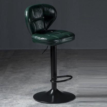 Contemporary Luxury Curved Cylindrical Adjustable Height Faux Oil Wax Leather Metal Bar Stool Backrest Armless For Dining Room & Kitchen