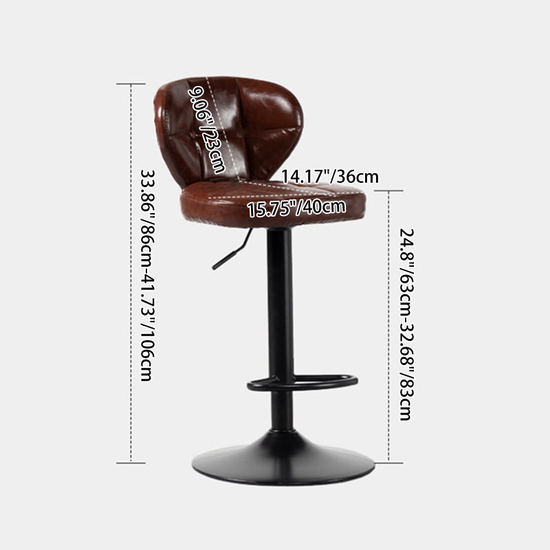 Contemporary Luxury Curved Cylindrical Adjustable Height Faux Oil Wax Leather Metal Bar Stool Backrest Armless For Dining Room & Kitchen