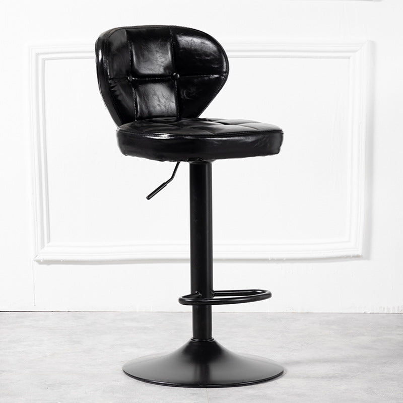 Contemporary Luxury Curved Cylindrical Adjustable Height Faux Oil Wax Leather Metal Bar Stool Backrest Armless For Dining Room & Kitchen