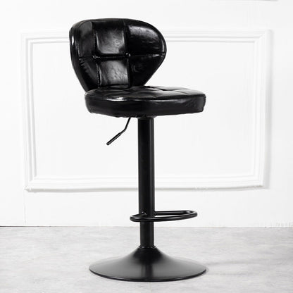Contemporary Luxury Curved Cylindrical Adjustable Height Faux Oil Wax Leather Metal Bar Stool Backrest Armless For Dining Room & Kitchen