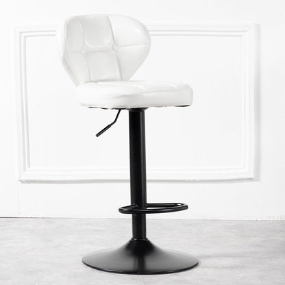 Contemporary Luxury Curved Cylindrical Adjustable Height Faux Oil Wax Leather Metal Bar Stool Backrest Armless For Dining Room & Kitchen