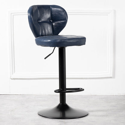 Contemporary Luxury Curved Cylindrical Adjustable Height Faux Oil Wax Leather Metal Bar Stool Backrest Armless For Dining Room & Kitchen