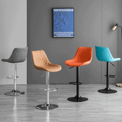 Modern Minimalist Curved Cylindrical PU Leather Iron Swivel Bar Stool Backrest Armless For Dining Room & Kitchen