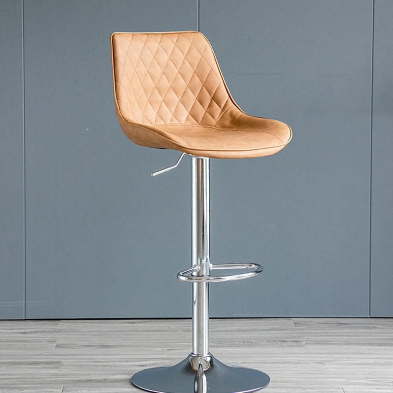Modern Minimalist Curved Cylindrical PU Leather Iron Swivel Bar Stool Backrest Armless For Dining Room & Kitchen