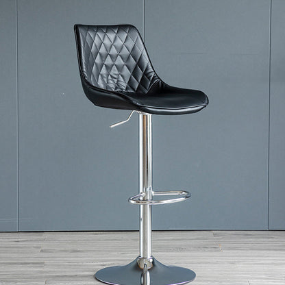 Modern Minimalist Curved Cylindrical PU Leather Iron Swivel Bar Stool Backrest Armless For Dining Room & Kitchen