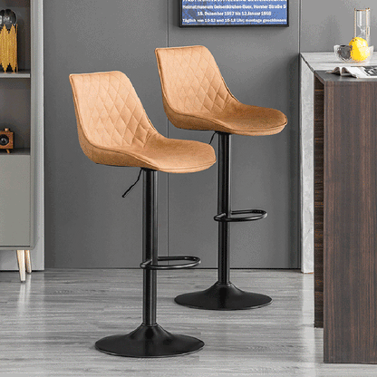 Modern Minimalist Curved Cylindrical PU Leather Iron Swivel Bar Stool Backrest Armless For Dining Room & Kitchen
