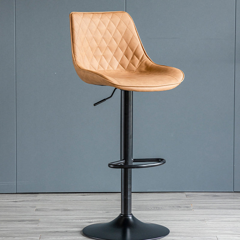 Modern Minimalist Curved Cylindrical PU Leather Iron Swivel Bar Stool Backrest Armless For Dining Room & Kitchen