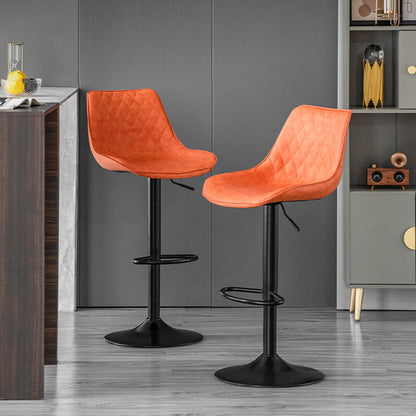 Modern Minimalist Curved Cylindrical PU Leather Iron Swivel Bar Stool Backrest Armless For Dining Room & Kitchen