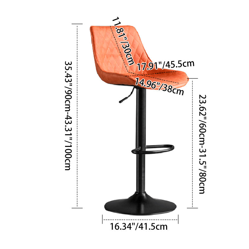 Modern Minimalist Curved Cylindrical PU Leather Iron Swivel Bar Stool Backrest Armless For Dining Room & Kitchen