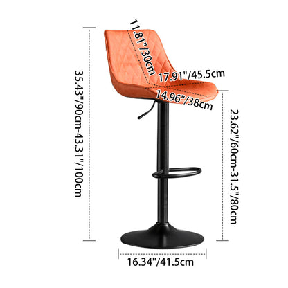 Modern Minimalist Curved Cylindrical PU Leather Iron Swivel Bar Stool Backrest Armless For Dining Room & Kitchen