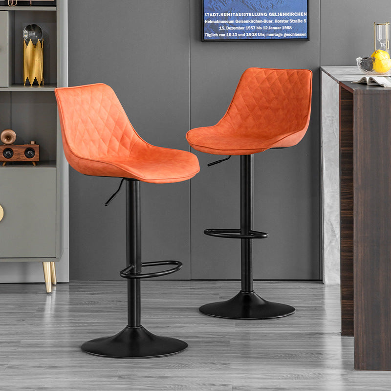 Modern Minimalist Curved Cylindrical PU Leather Iron Swivel Bar Stool Backrest Armless For Dining Room & Kitchen