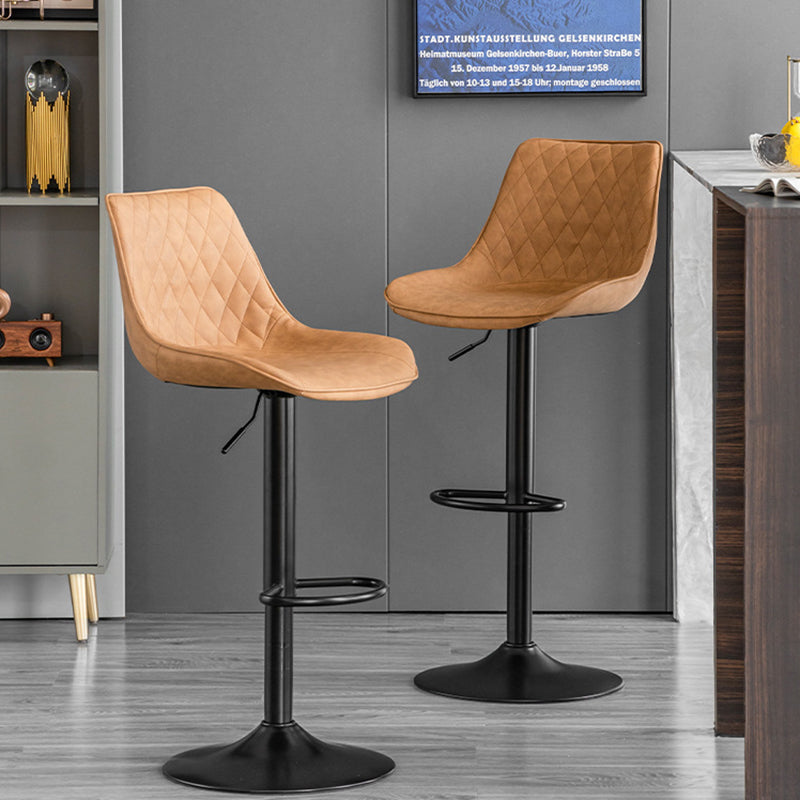 Modern Minimalist Curved Cylindrical PU Leather Iron Swivel Bar Stool Backrest Armless For Dining Room & Kitchen