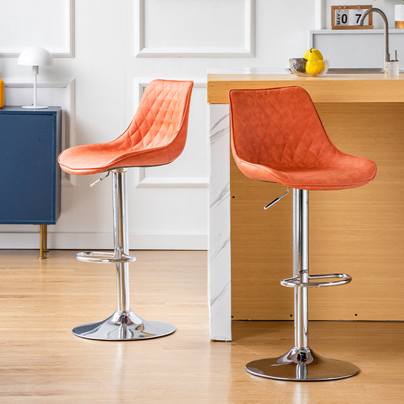 Modern Minimalist Curved Cylindrical PU Leather Iron Swivel Bar Stool Backrest Armless For Dining Room & Kitchen