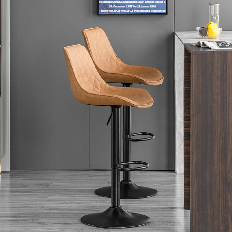 Modern Minimalist Curved Cylindrical PU Leather Iron Swivel Bar Stool Backrest Armless For Dining Room & Kitchen