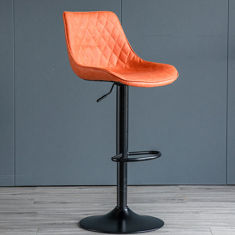 Modern Minimalist Curved Cylindrical PU Leather Iron Swivel Bar Stool Backrest Armless For Dining Room & Kitchen