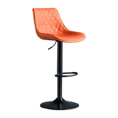 Modern Minimalist Curved Cylindrical PU Leather Iron Swivel Bar Stool Backrest Armless For Dining Room & Kitchen