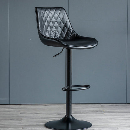 Modern Minimalist Curved Cylindrical PU Leather Iron Swivel Bar Stool Backrest Armless For Dining Room & Kitchen