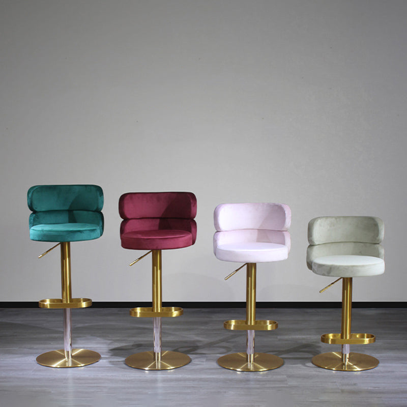 Contemporary Luxury Curved Rectangular Stainless Steel Velvet Bar Stool Backrest Armless For Dining Room & Kitchen