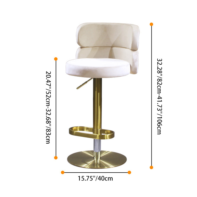 Contemporary Luxury Curved Rectangular Stainless Steel Velvet Bar Stool Backrest Armless For Dining Room & Kitchen