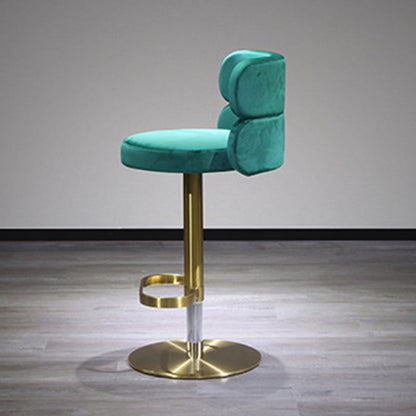 Contemporary Luxury Curved Rectangular Stainless Steel Velvet Bar Stool Backrest Armless For Dining Room & Kitchen